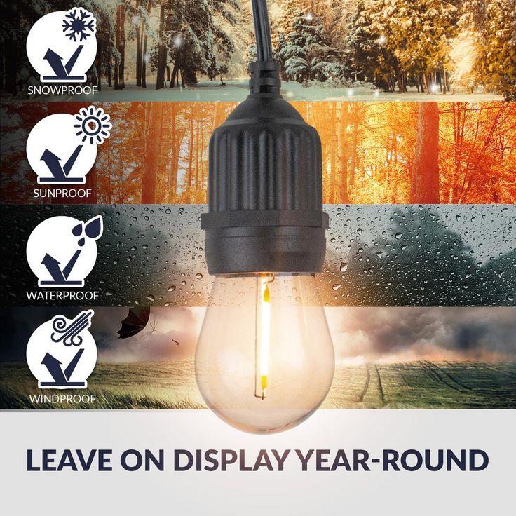Outdoor/Indoor 48 ft. Corded Patio LED String Lights with 15 Sockets and 16 1-Watt S14 Filament Bulbs for Porch or Cafe