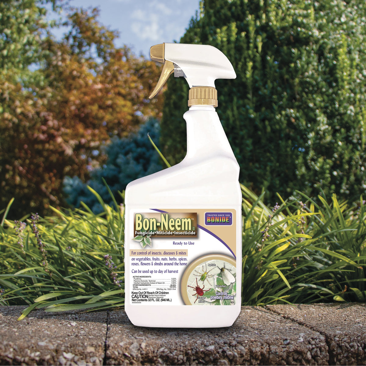 Bonide Bon-Neem II Ready-to-Use Organic Liquid Fungicide, Insecticide & Miticide, 32 oz (Quart)