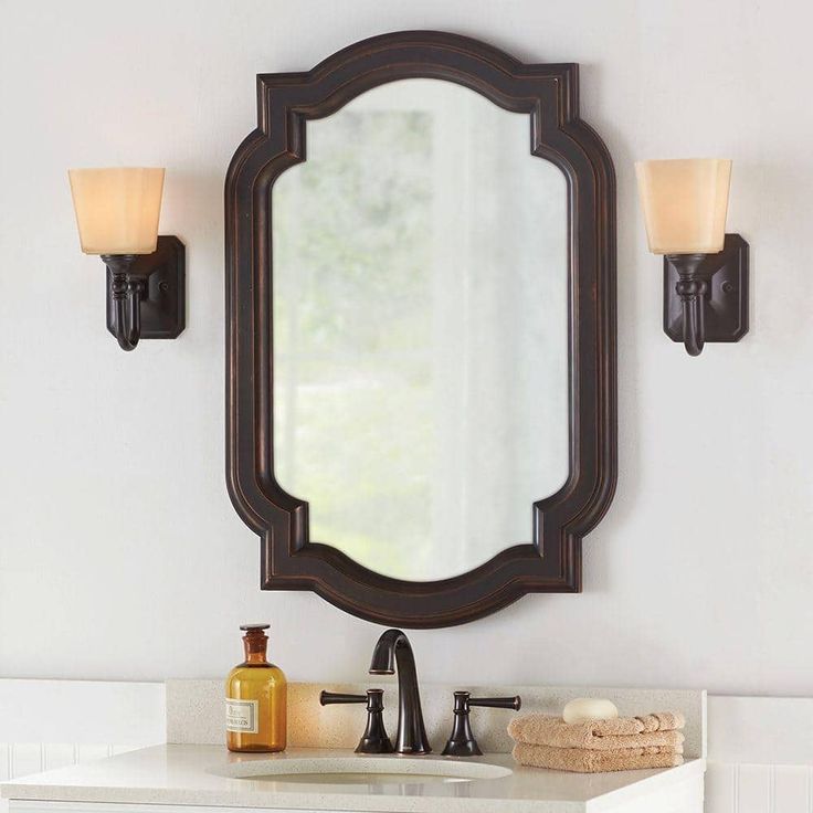 Home Decorators Collection 26 in. W x 32 in. L Fog-Free Wall Mirror in Antique Bronze