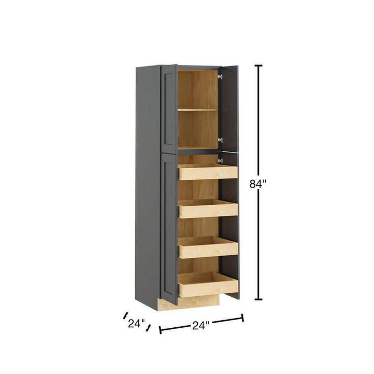 Home Decorators Collection Newport 24 in. W x 24 in. D x 84 in. H Assembled Plywood Pantry Kitchen Cabinet in Deep Onyx with 4ROT Soft Close