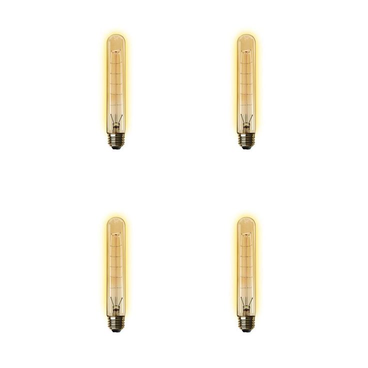 Feit Electric 60W Equivalent T10 Dimmable Incandescent Amber Glass Vintage Edison Large Light Bulb Soft White (4-Pack)