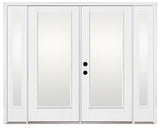 Therma-Tru Benchmark Doors 95-in x 80-in 4-9/16-in Low‑E Ready-to-Paint Fiberglass French Right-Hand Inswing Double Patio Door with Sidelights, Brickmould Included