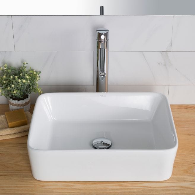 KRAUS Soft Rectangular Ceramic Vessel Bathroom Sink in White