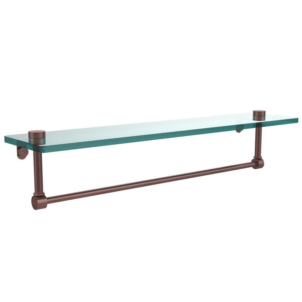 22 in. L  x 5 in. H  x 5 in. W Clear Glass Vanity Bathroom Shelf with Towel Bar in Satin Nickel - Super Arbor