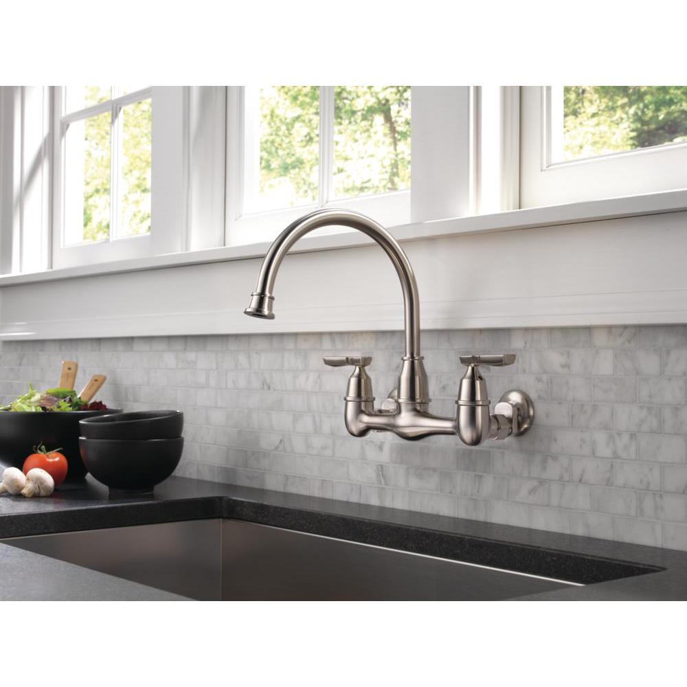 Corin 2-Handle Wall-Mount Kitchen Faucet in Stainless - Super Arbor