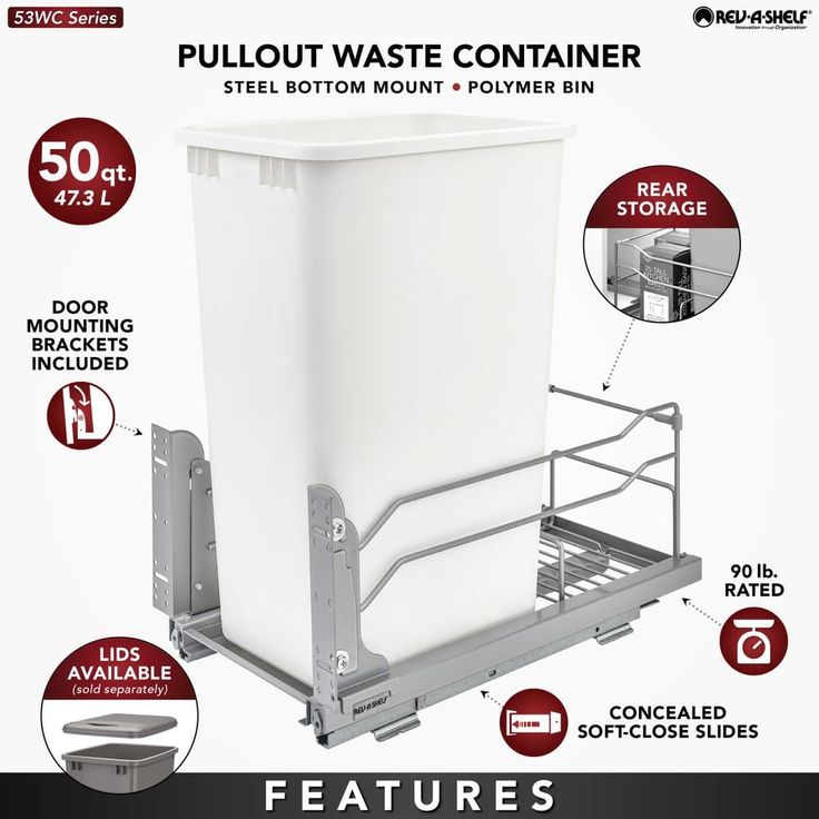 Rev-A-Shelf 50-Quart Plastic Pull Out Trash Can