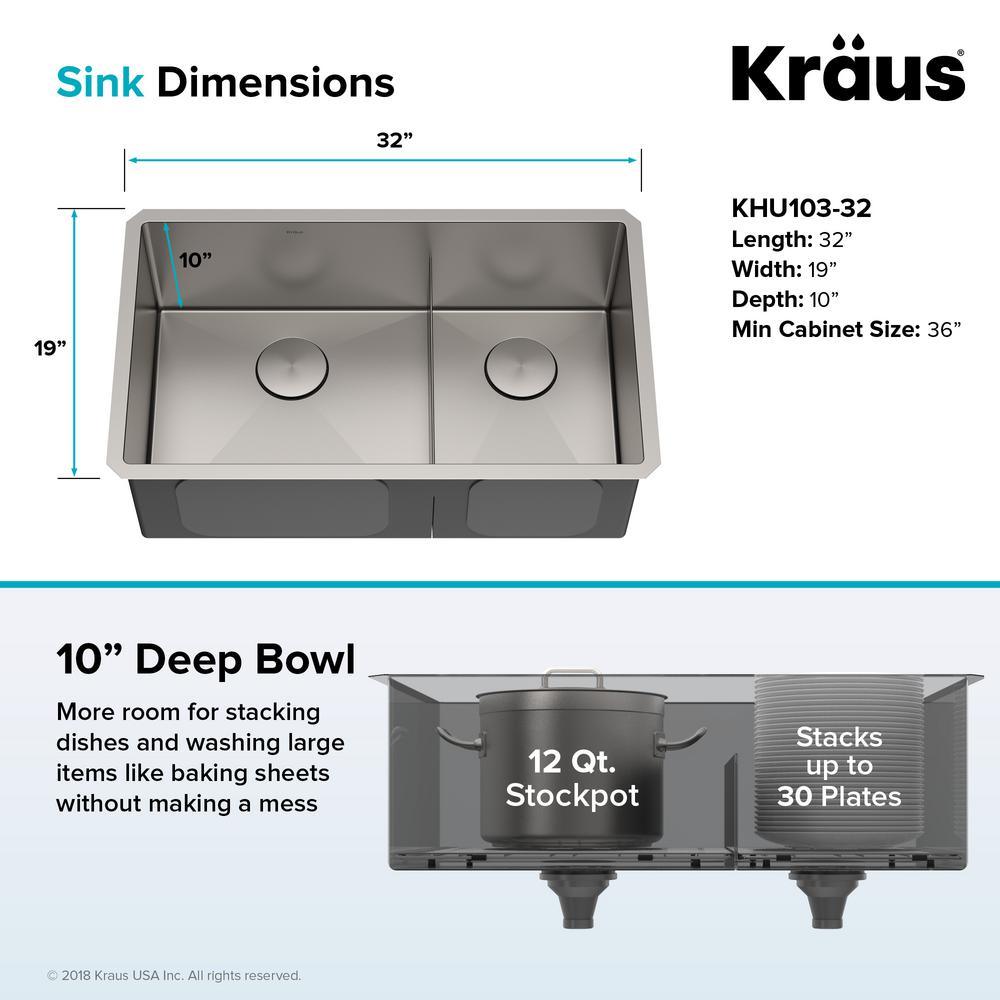 Standart PRO Undermount Stainless Steel 16-Gauge 32 in. 60/40 Double Bowl Kitchen Sink - Super Arbor