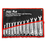 Flex-Head SAE and MM Ratcheting Combination Wrench Set (12-Piece) - Super Arbor
