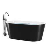 67 in. Matte Black Fiberglass Non-Whirlpool Bathtub with Tub Filler Combo - Modern Flat Bottom Stand Alone Tub - Super Arbor