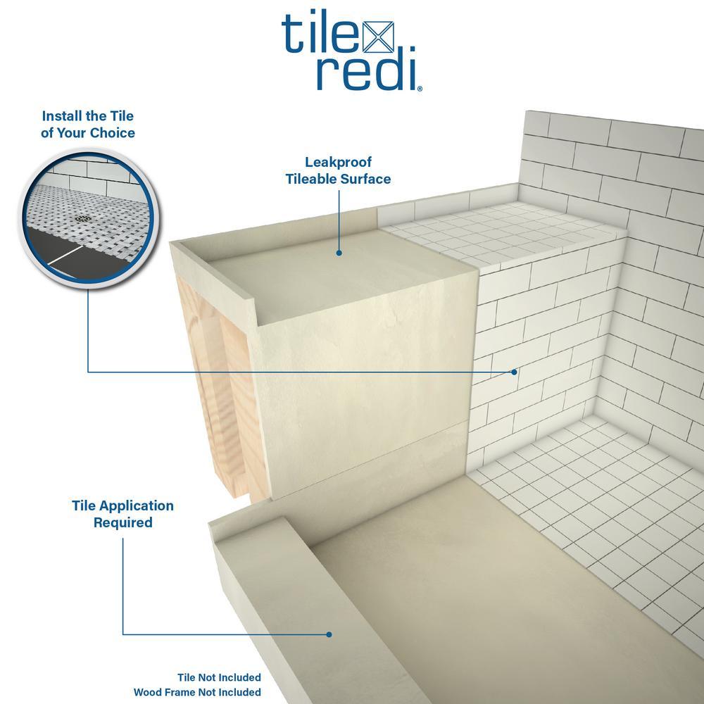 Base'N Bench 34 in. x 60 in. Single Threshold Shower Base and Bench Kit with Right Drain and Matte Black Grate - Super Arbor
