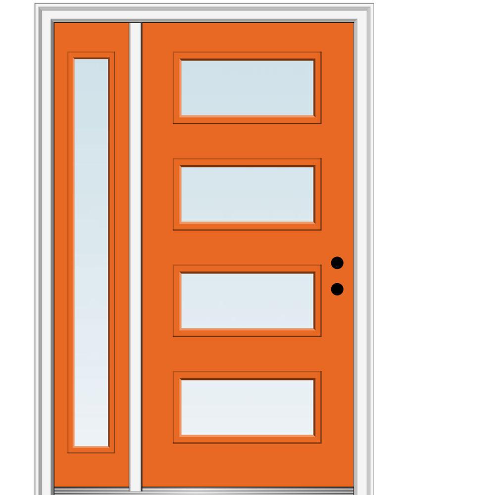 53 in. x 81.75 in. Celeste Clear Low-E Glass Right-Hand 4-Lite Eclectic Painted Steel Prehung Front Door with Sidelite - Super Arbor