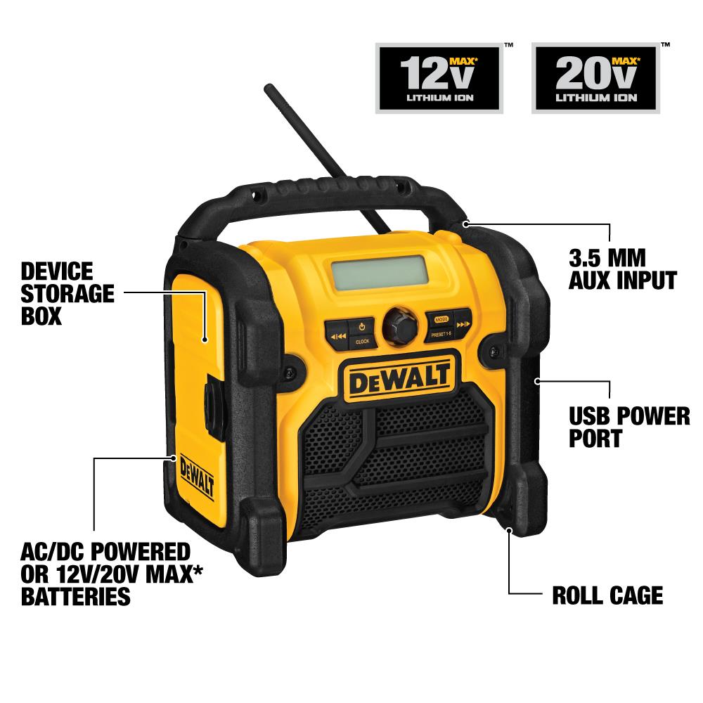 DEWALT 12V/18V/20V MAX Water-Resistant Cordless Jobsite Radio, DCR018