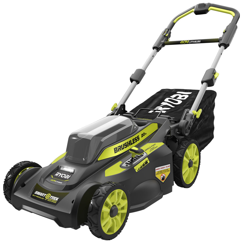 RYOBI 20 in. 40-Volt Brushless Smart TREK Self‑Propelled Cordless Lawn Mower with Two 6.0Ah Batteries and Charger
