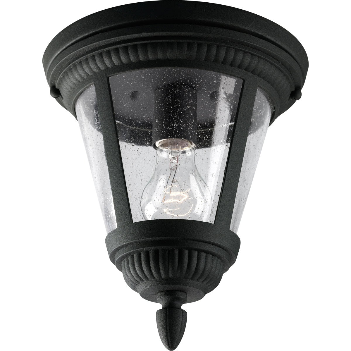Progress Lighting Westport 9.12-in Black Indoor/Outdoor Flush Mount Light, Clear Seeded Glass