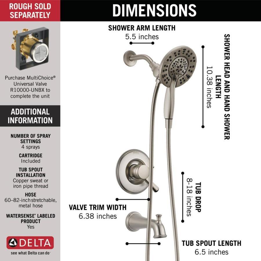 Delta Linden Stainless 1-Handle Bathtub and Shower Faucet, In2ition Two-in-One