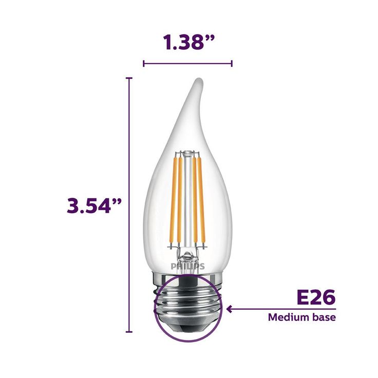 Philips 60-Watt Equivalent B11 Dimmable Edison Glass LED Candle Light Bulb Bent Tip Medium Base Soft White (2700K) (3-Pack)