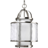 Progress Lighting Bay Court 1-Light Brushed Nickel Textured Glass Drum Pendant, 11.75-in x 18.25-in