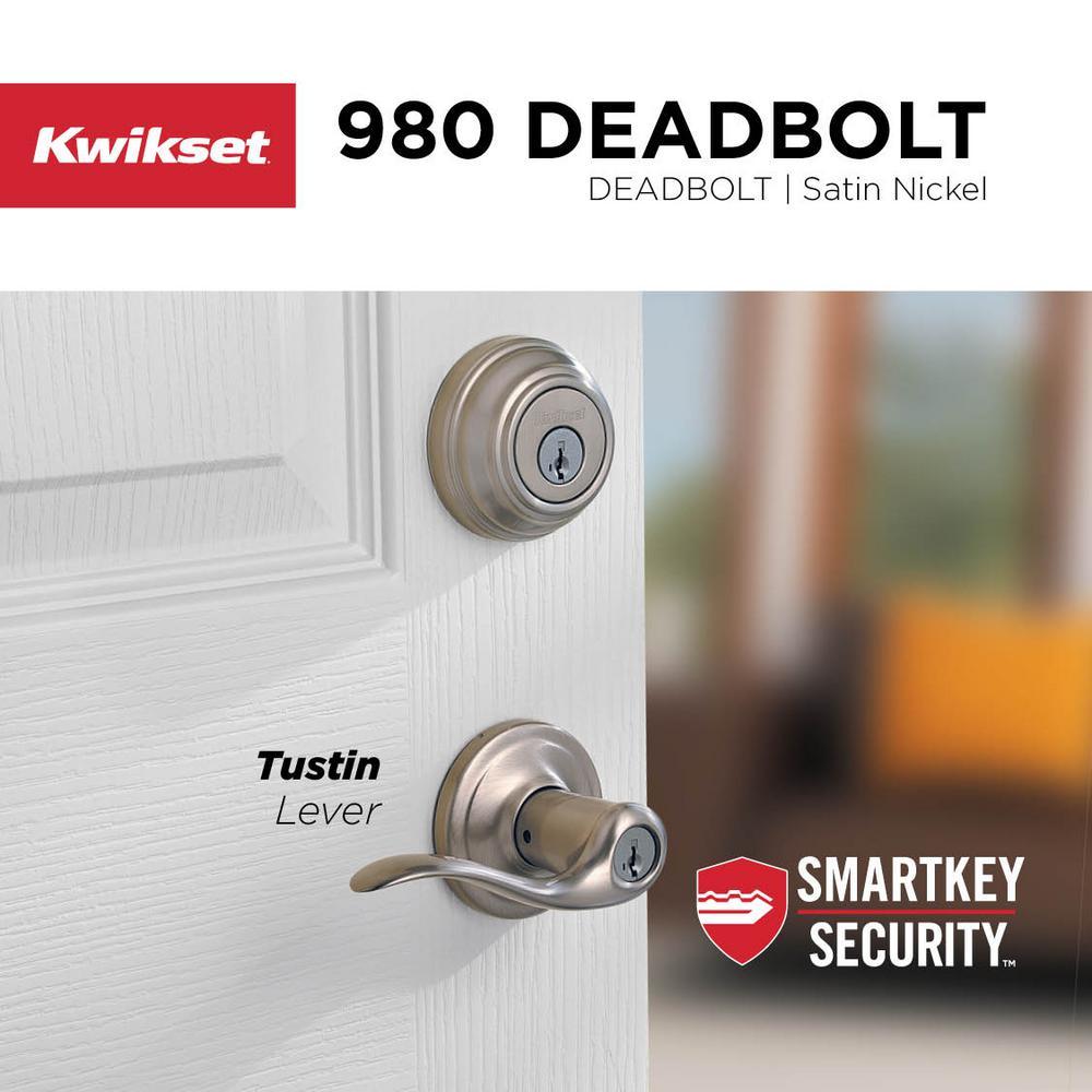 Tustin Satin Nickel Exterior Entry Door Lever and Single Cylinder Deadbolt Combo Pack Featuring SmartKey Security - Super Arbor