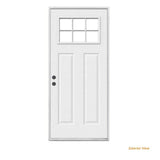 JELD-WEN 32 in. x 80 in. 6 Lite Craftsman Primed Steel Prehung Right-Hand Inswing Prehung Front Door