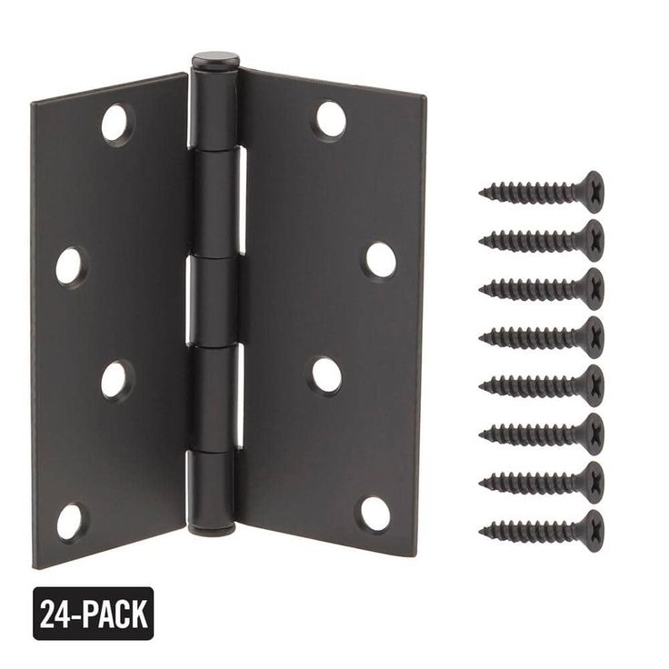 4 in. Square Corner Matte Black Door Hinge (24-Pack)