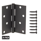 4 in. Square Corner Matte Black Door Hinge (24-Pack)