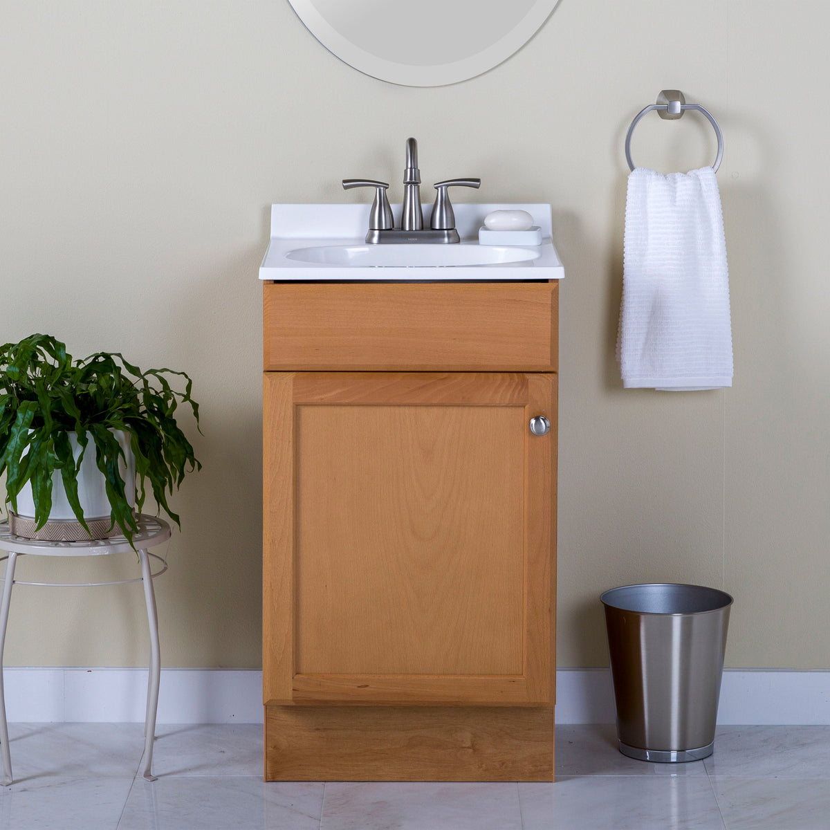 Project Source 18-in Golden Single Sink Bathroom Vanity with White Cultured Marble Top