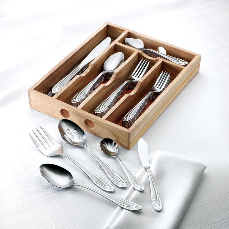 Lace Frosted 54-Piece 18/0 Stainless Steel Flatware Set with Wood Caddy (Service for 8)