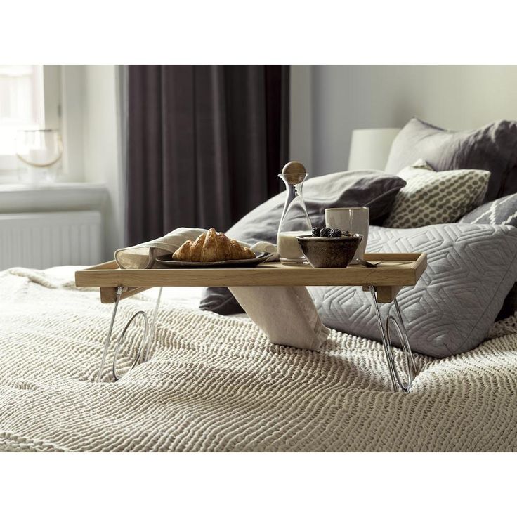 Nature Stainless Oak Bed Tray with Stainless Steel Folding Legs, 19 5/8in x 11 7/18 in x 9 5/8 in