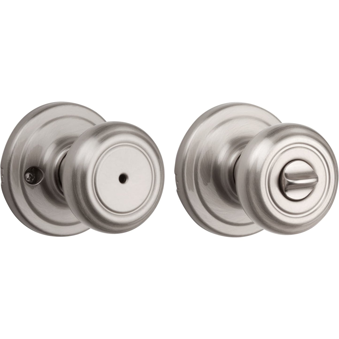 Kwikset Cameron Satin Nickel Privacy Door Knob, ANSI/BHMA Grade 2, Fits 1-3/8 to 1-3/4 in Doors
