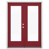 JELD-WEN 60-in x 80-in 4-9/16-in Low-E Clear Glass Cranberry Fiberglass French Left-Hand Inswing Double Patio Door with Brickmould