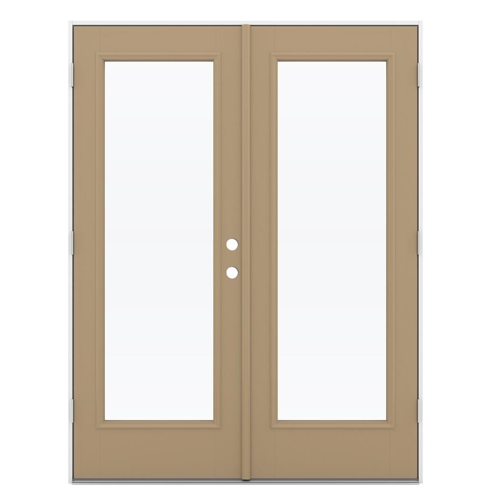 JELD-WEN French 60-in x 80-in 4-9/16-in Low-E Warm Wheat Fiberglass Right-Hand Outswing Double Patio Door