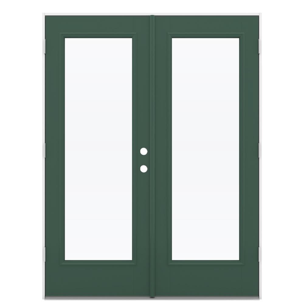 JELD-WEN 60-in x 80-in 4-9/16-in Low-E Evergreen Fiberglass French Right-Hand Outswing Double Patio Door