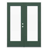 JELD-WEN 60-in x 80-in 4-9/16-in Low-E Evergreen Fiberglass French Right-Hand Outswing Double Patio Door