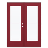 JELD-WEN 60-in x 80-in 4-9/16-in Low‑E Cranberry Fiberglass French Right-Hand Outswing Double Patio Door