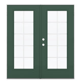 JELD-WEN French 72-in x 80-in 4-9/16-in Low-E Evergreen Fiberglass French Left-Hand Outswing Double Patio Door