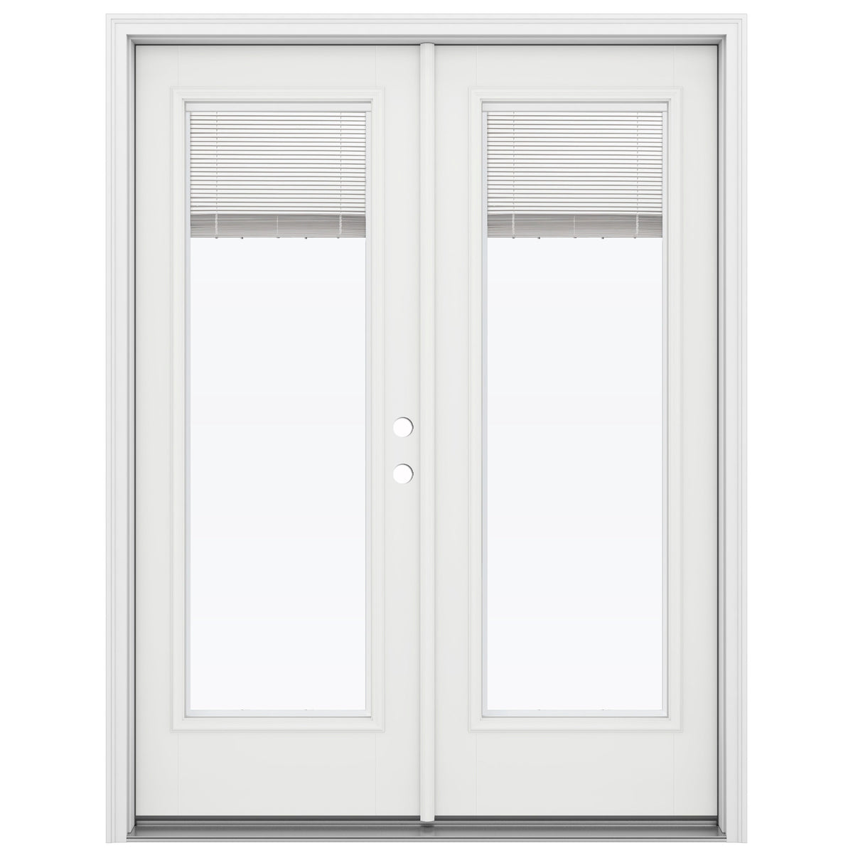 JELD-WEN 60-in x 80-in 4-9/16-in Low-E Blinds-Between-the-Glass Primed Fiberglass French Left-Hand Inswing Double Patio Door (Brickmould Included)