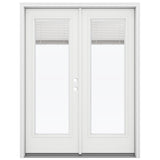 JELD-WEN 60-in x 80-in 4-9/16-in Low-E Blinds-Between-the-Glass Primed Fiberglass French Left-Hand Inswing Double Patio Door (Brickmould Included)