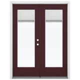 JELD-WEN 60-in x 80-in 4-9/16-in Low-E Blinds-Between-the-Glass Currant Fiberglass French Left-Hand Inswing Double Patio Door, Brickmould Included