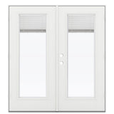 JELD-WEN F-3500 72-in x 80-in 4-9/16-in Jamb White Fiberglass French Double Patio Door, Left-Hand Outswing, Low-E Tempered Glass with Blinds Between the Glass