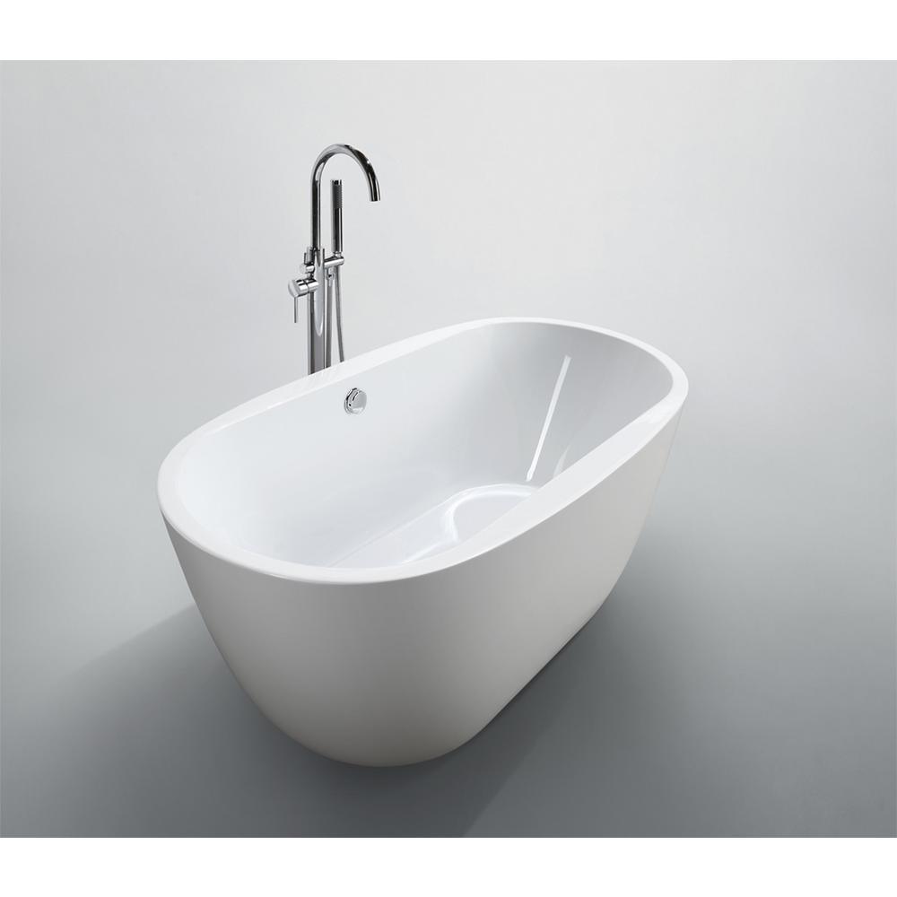Genoa 59.04 in. Acrylic Flatbottom Non-Whirlpool Freestanding Bathtub in Glossy White - Super Arbor