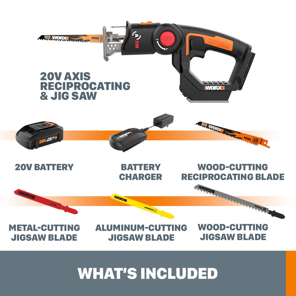 POWER SHARE AXIS 20-Volt Lithium-Ion Convertible Jigsaw and Reciprocating Saw in One - Super Arbor