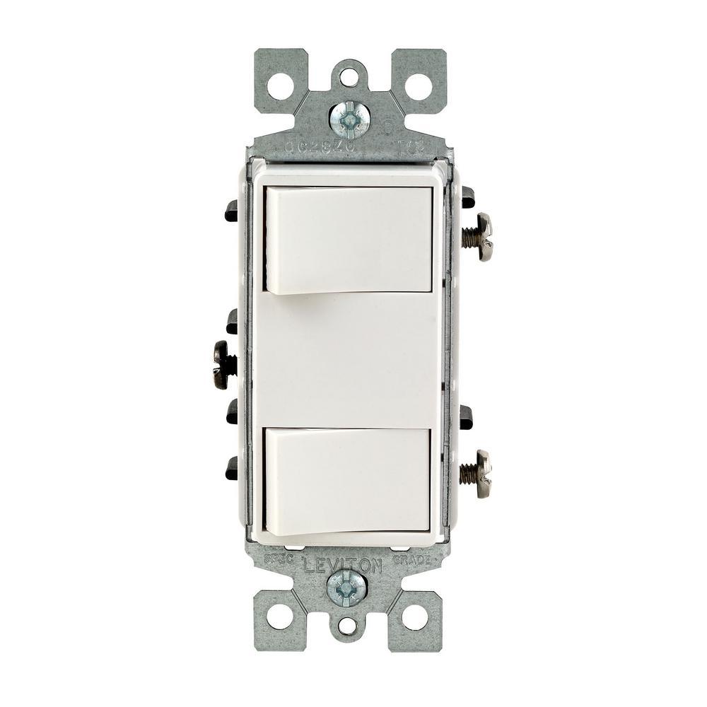 15-Amp Commercial Grade Combination Two Single Pole Rocker Switches, White - Super Arbor