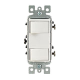 15-Amp Commercial Grade Combination Two Single Pole Rocker Switches, White - Super Arbor