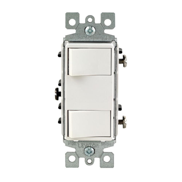 15-Amp Commercial Grade Combination Two Single Pole Rocker Switches, White - Super Arbor