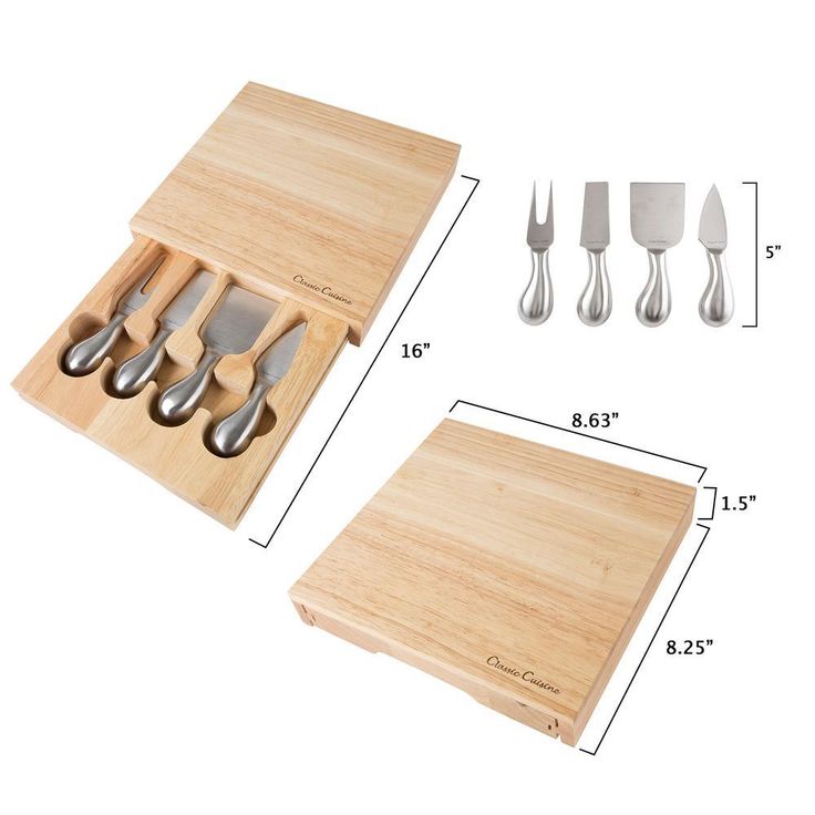 5-Piece Wooden Cheese Board with Stainless Steel Tools