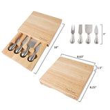 5-Piece Wooden Cheese Board with Stainless Steel Tools