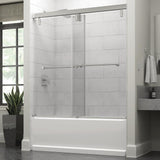 Lyndall 60 x 59-1/4 in. Frameless Mod Soft-Close Sliding Bathtub Door in Nickel with 3/8 in. (10mm) Clear Glass - Super Arbor