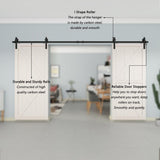 12 ft./144 in. Black Steel Straight Strap Sliding Barn Door Track and Hardware Kit for Double Doors with Floor Guide - Super Arbor