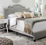 Safavieh Theron Light Beige/Silver Nailheads Queen Upholstered Bed