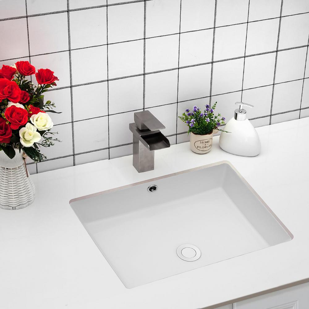 20 in. Undermount Rectangular Porcelain Ceramic Bathroom Sink in White with Overflow Drain - Super Arbor